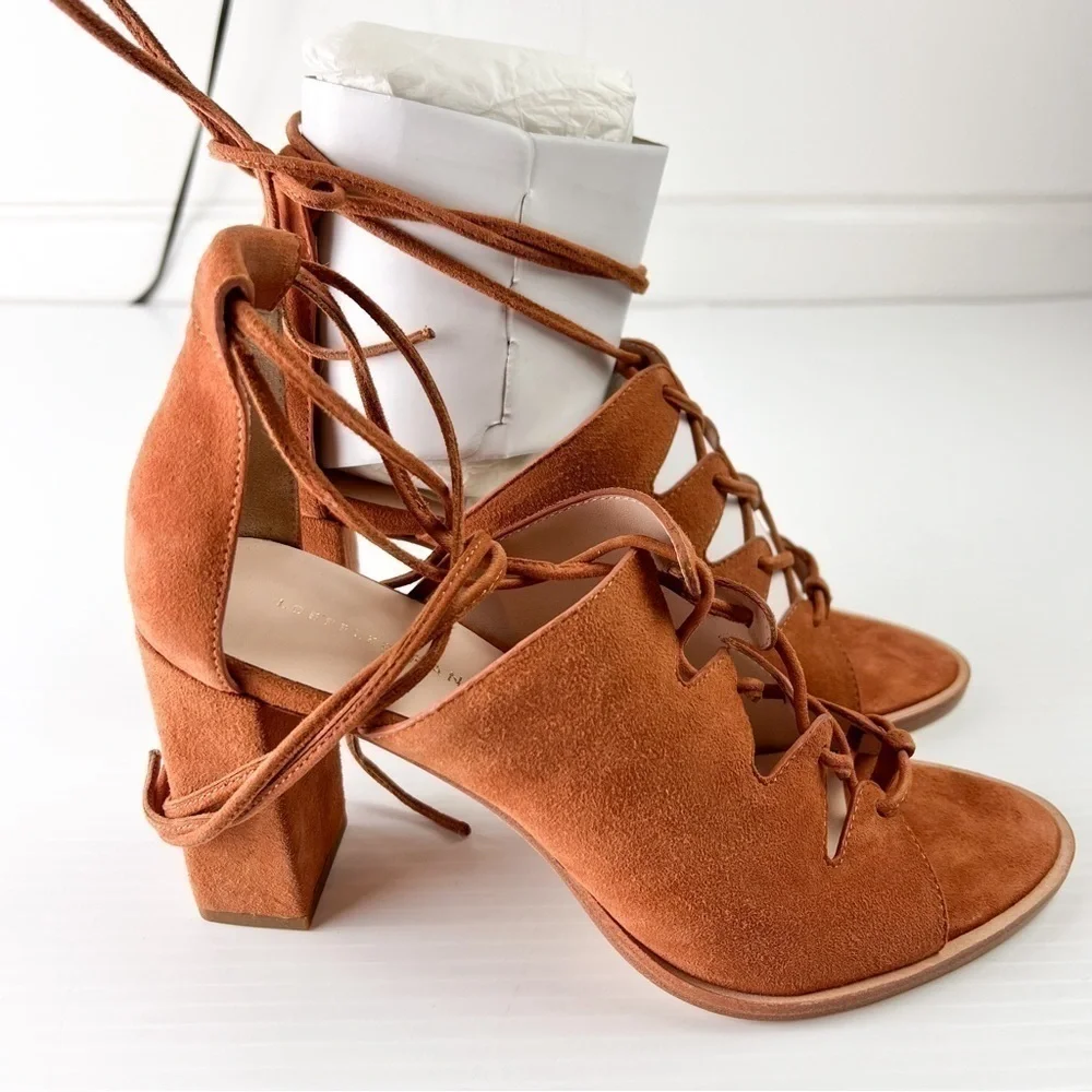 Loeffler Randall sandals womens 8 Helene Brown Lace-Up Split Suede Sandals